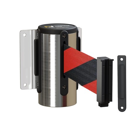 Montour Line Retr. Belt Barrier Wall Mnt Pol. SS Fxd, 11' Black & Red Dgnl Belt WM115-PS-BRD-F-S-110